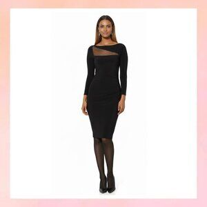 RALPH LAUREN Mesh Inserts Black Long Sleeve Jersey Sheath Dress